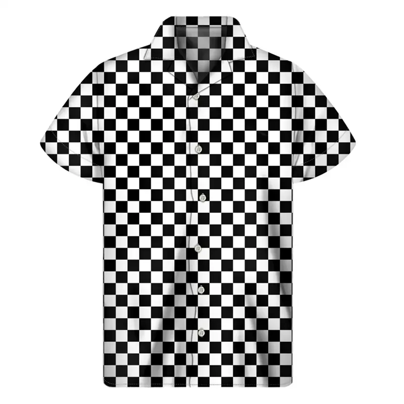 Classic Black And White Series Men Tops 3D Print Star Hawaiian Short Sleeve Beach Shirt Women Loose Harajuku Button Lapel Blouse