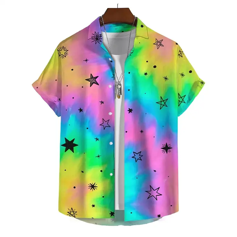 Fashion Hawaiian Shirt Rainbow 3d Printed Gay Shirt Summer Men's Short Sleeve Beach Shirts Street Hip Hop Button Lapel Tee Tops