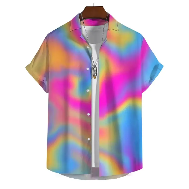 Fashion Hawaiian Shirt Rainbow 3d Printed Gay Shirt Summer Men's Short Sleeve Beach Shirts Street Hip Hop Button Lapel Tee Tops