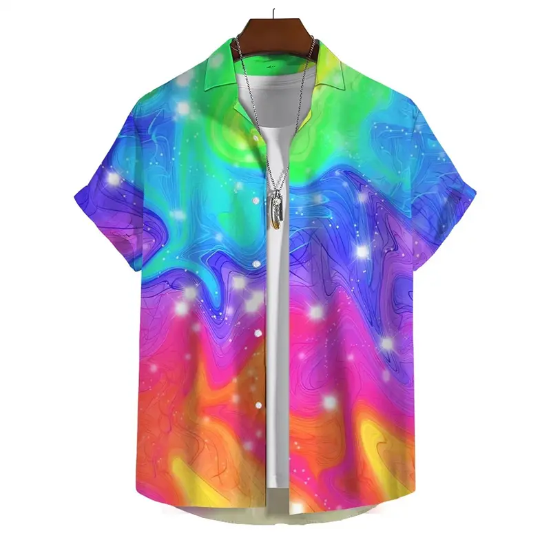 Fashion Hawaiian Shirt Rainbow 3d Printed Gay Shirt Summer Men's Short Sleeve Beach Shirts Street Hip Hop Button Lapel Tee Tops