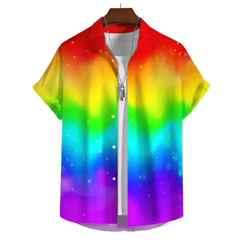 Fashion Hawaiian Shirt Rainbow 3d Printed Gay Shirt Summer Men's Short Sleeve Beach Shirts Street Hip Hop Button Lapel Tee Tops