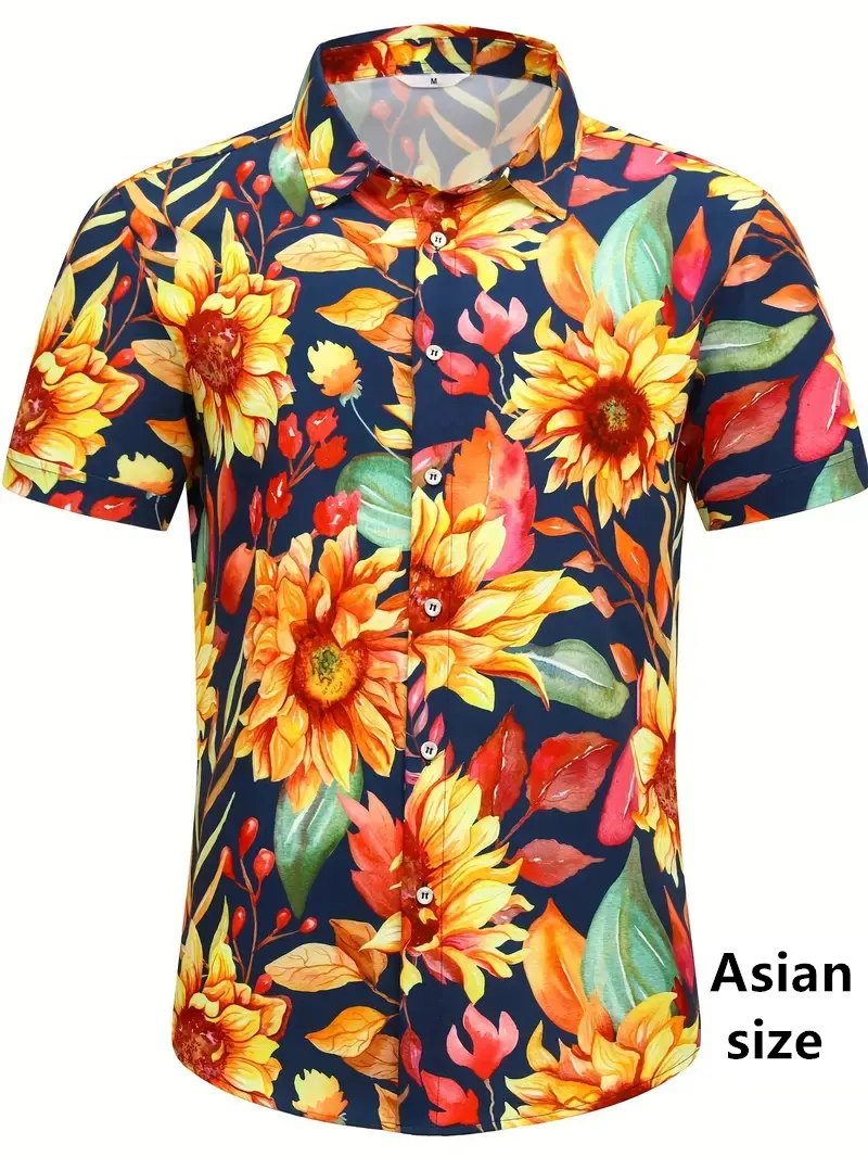 2025 New Vintage Elegant Men's Hawaiian Shirts Trendy 3D Tropical Flower Plant  Printed Short-sleeve Tops Women  Vacation Blouse