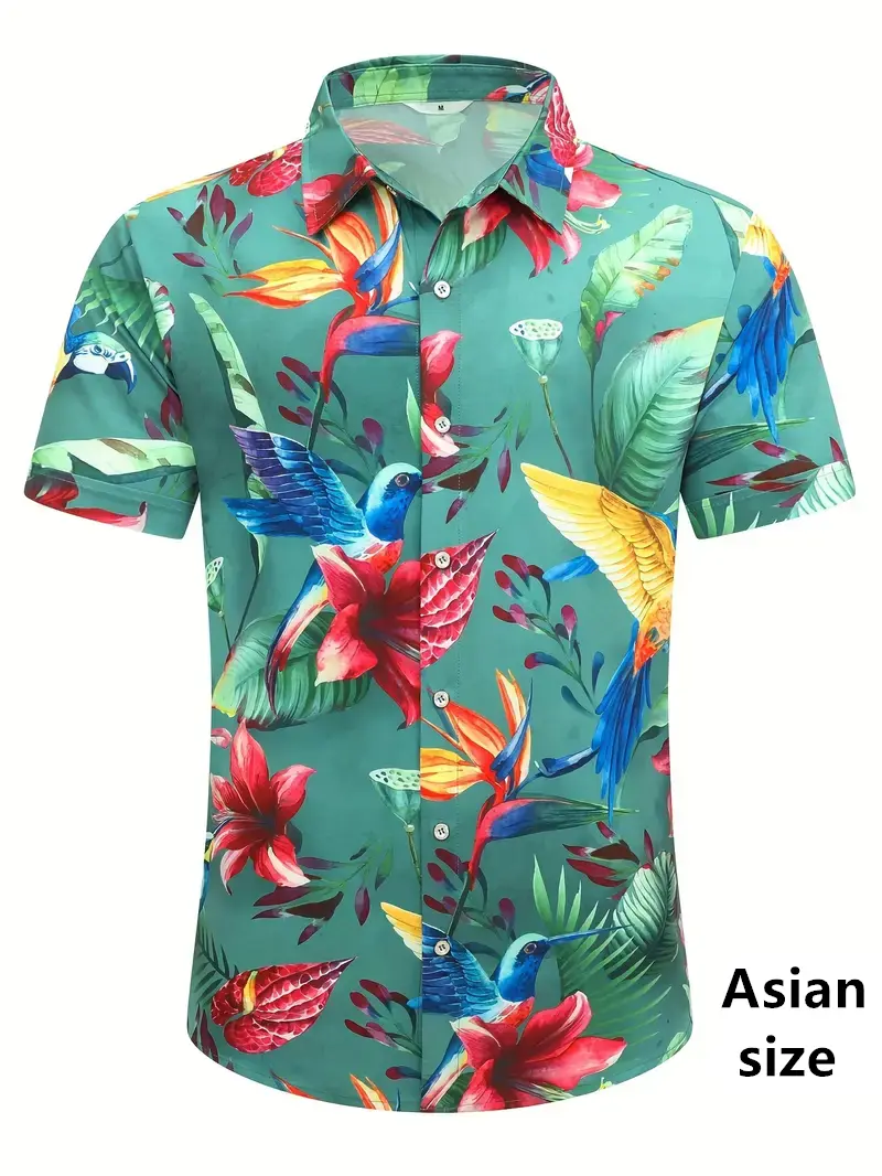 2025 New Vintage Elegant Men's Hawaiian Shirts Trendy 3D Tropical Flower Plant  Printed Short-sleeve Tops Women  Vacation Blouse