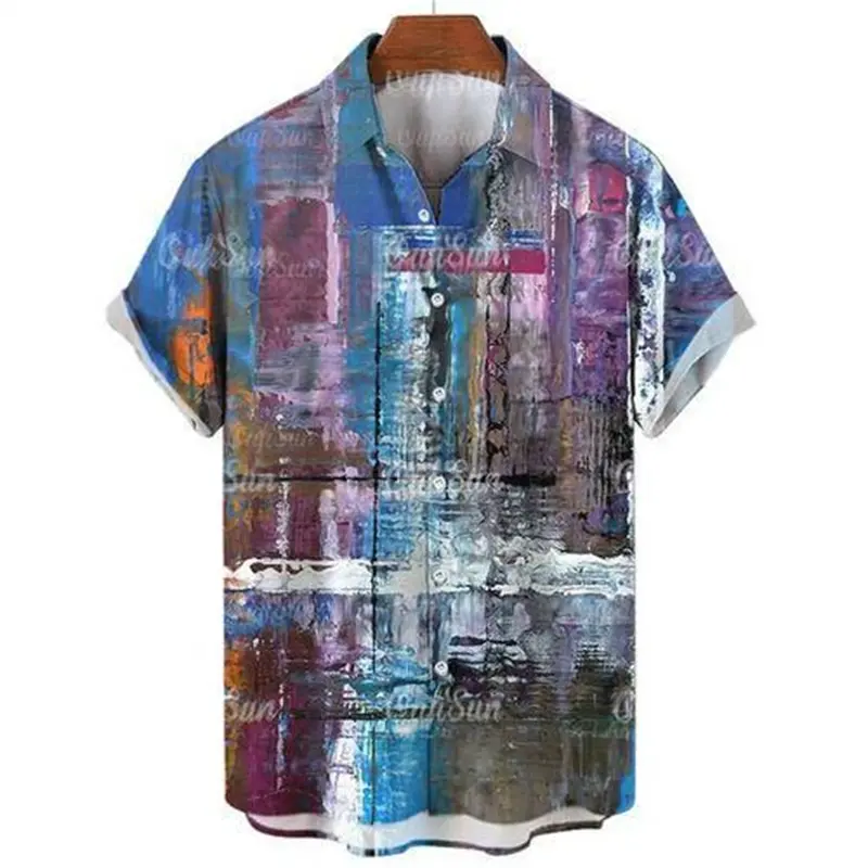 Men's 3d Print Summer Short Sleeve Shirt Art Geometric Pattern Hawaiian Beach Male Female Shirts Casual Lapel Blouse For Men Top
