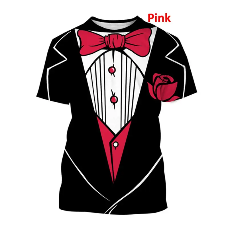 Funny Fake Bow Tie 3D Printed T Shirt Men Summer Cheap Fashion Short Sleeve Tee Top Kid Interesting Casual Street O-neck T-shirt
