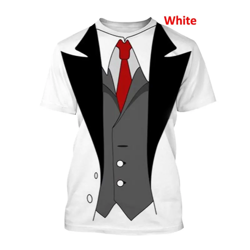 Funny Fake Bow Tie 3D Printed T Shirt Men Summer Cheap Fashion Short Sleeve Tee Top Kid Interesting Casual Street O-neck T-shirt