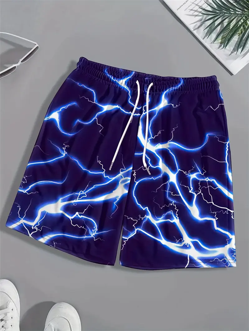 Lightning Graphic 3D Print Men's Beach Short Casual Summer Swimming Shorts Hawaii Surfing Short Pants Y2k Quick Drying Shorts