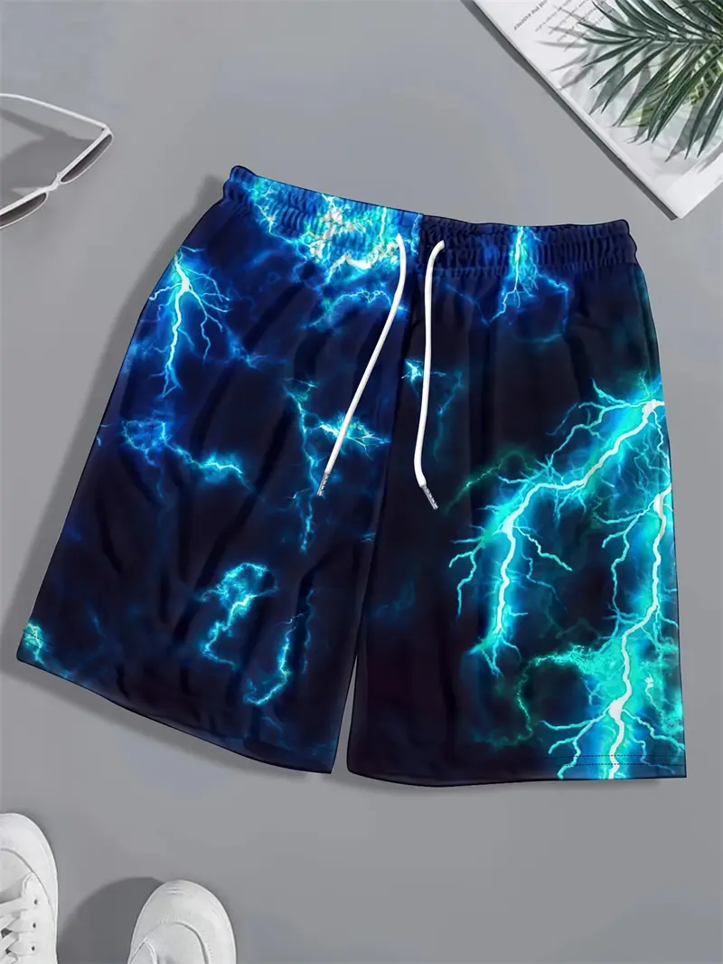 Lightning Graphic 3D Print Men's Beach Short Casual Summer Swimming Shorts Hawaii Surfing Short Pants Y2k Quick Drying Shorts