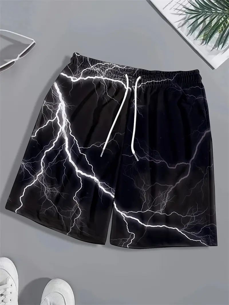 Lightning Graphic 3D Print Men's Beach Short Casual Summer Swimming Shorts Hawaii Surfing Short Pants Y2k Quick Drying Shorts
