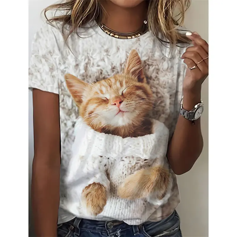 3D Kawaii Cat Printed Pretty Women's Clothing Female Funny Animal Print Short Sleeve T Shirt Girls Harujuku Oversized Tees Tops