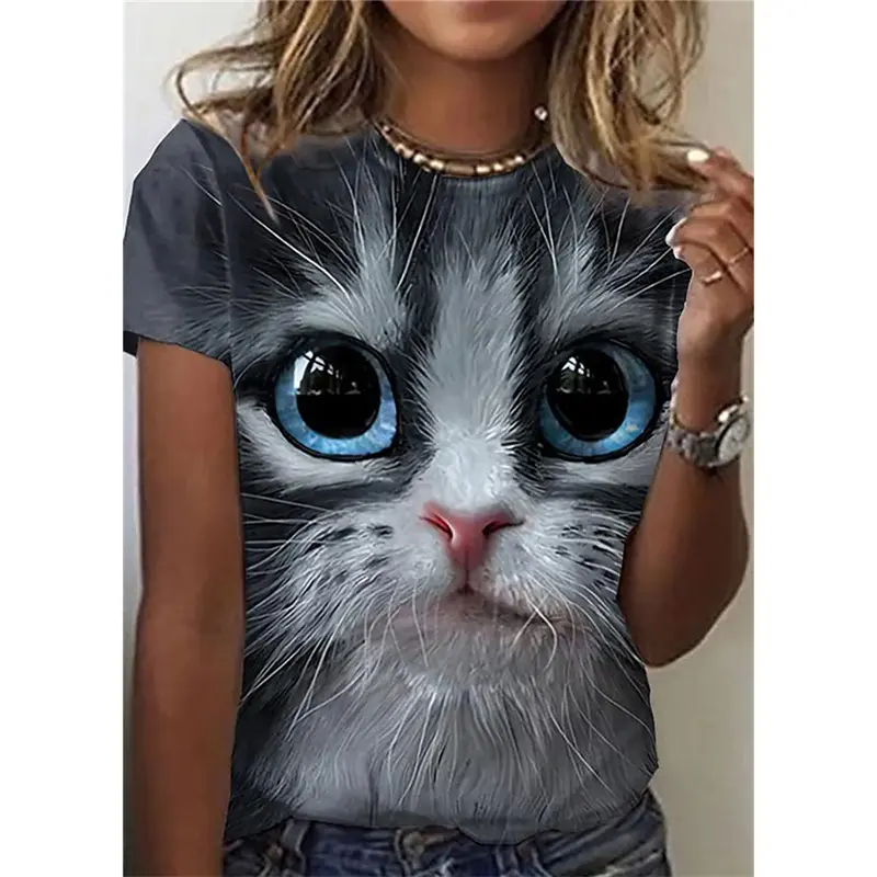 3D Kawaii Cat Printed Pretty Women's Clothing Female Funny Animal Print Short Sleeve T Shirt Girls Harujuku Oversized Tees Tops