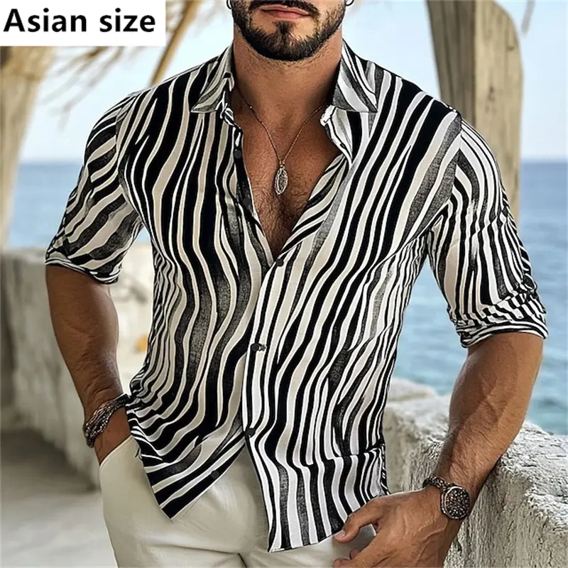 3D Printed Zebra Striped Shirt For Men Long Sleeve Casual Shirts Men's Spring Autumn Trendy Shirts Wedding Party Club Clothing