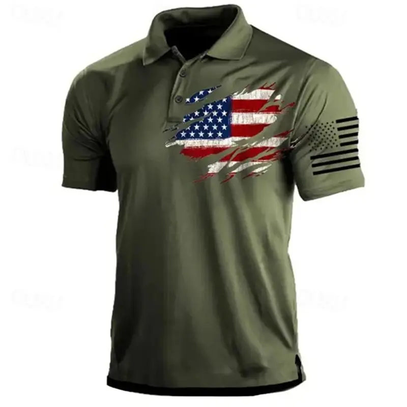 Vintage Men‘S Polo Shirt 3d American Flag Printed Men Clothing Oversized Golf Shirt Summer Daily Street Casual Short Sleeve Tops
