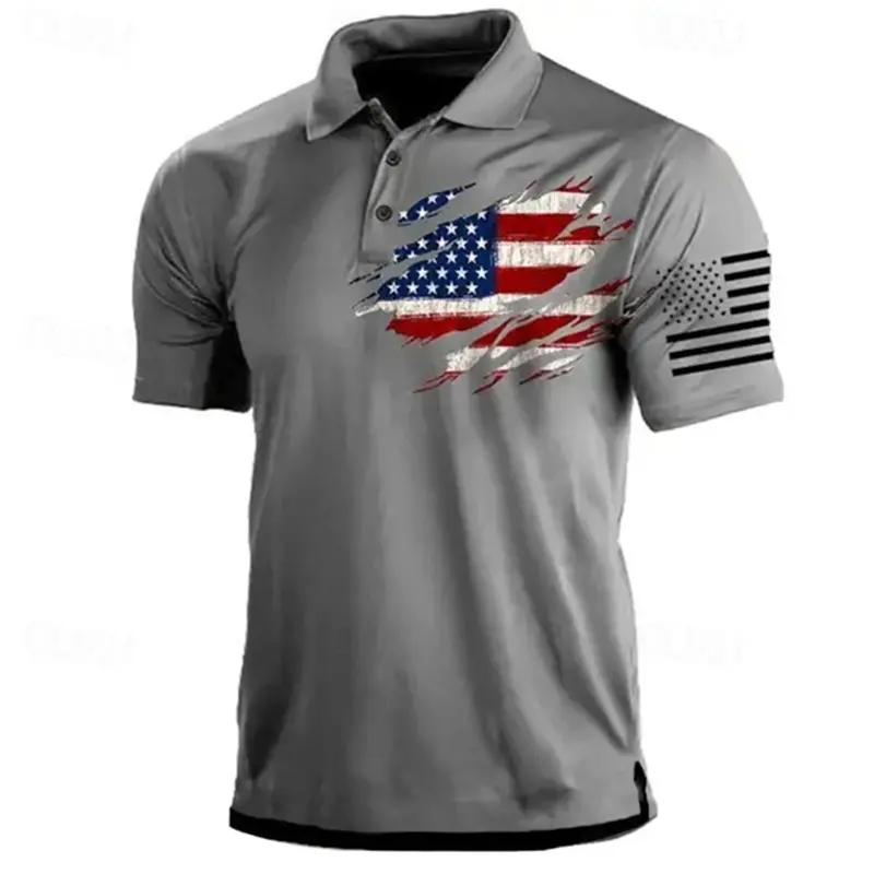 Vintage Men‘S Polo Shirt 3d American Flag Printed Men Clothing Oversized Golf Shirt Summer Daily Street Casual Short Sleeve Tops