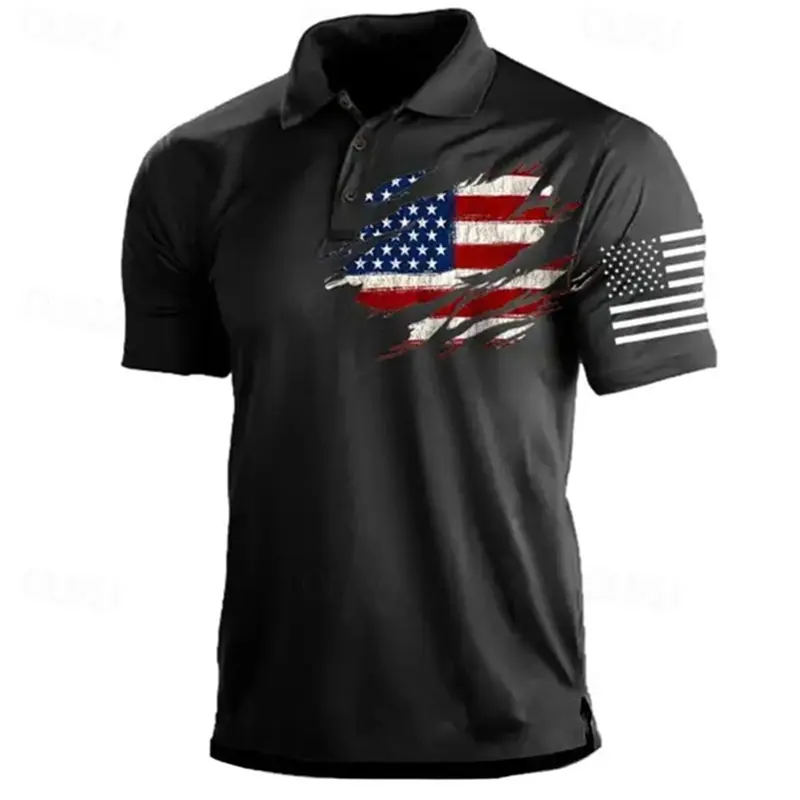 Vintage Men‘S Polo Shirt 3d American Flag Printed Men Clothing Oversized Golf Shirt Summer Daily Street Casual Short Sleeve Tops