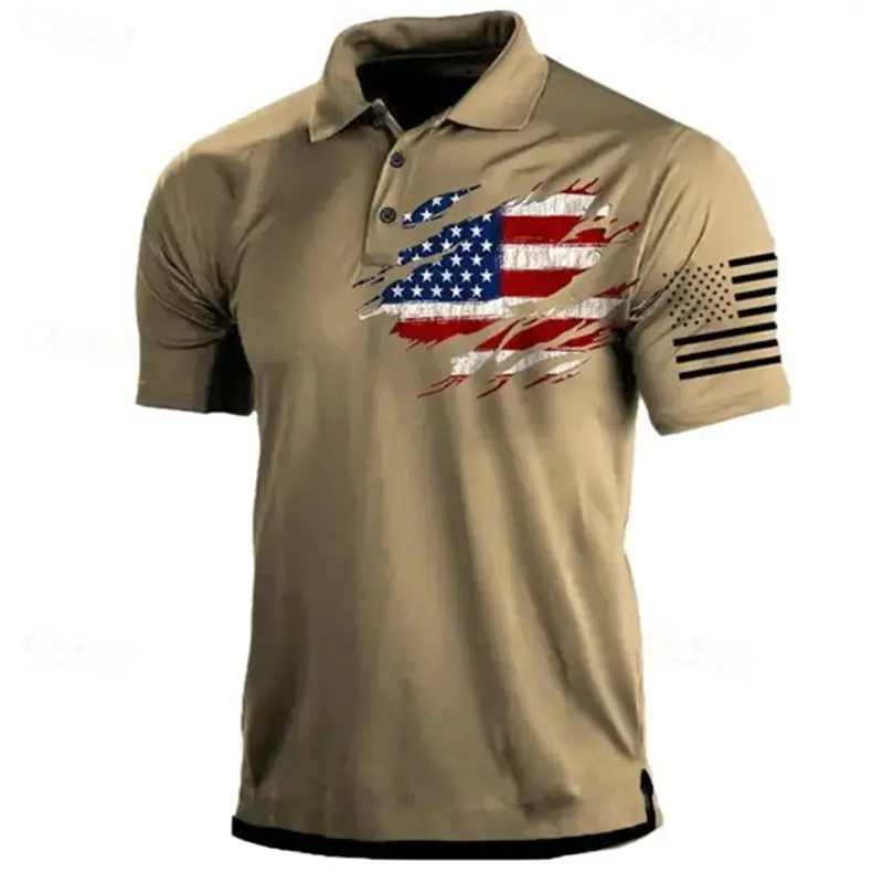 Vintage Men‘S Polo Shirt 3d American Flag Printed Men Clothing Oversized Golf Shirt Summer Daily Street Casual Short Sleeve Tops
