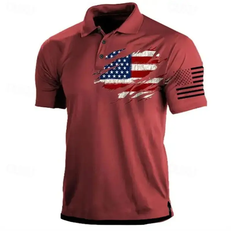 Vintage Men‘S Polo Shirt 3d American Flag Printed Men Clothing Oversized Golf Shirt Summer Daily Street Casual Short Sleeve Tops