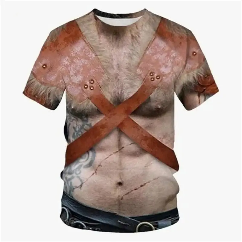 3D Printed Medieval Knight  Armor T Shirt For Men Cosplay Pattern Tees Casual Retro Round Neck Short Sleeve T-Shirts Loose Tops