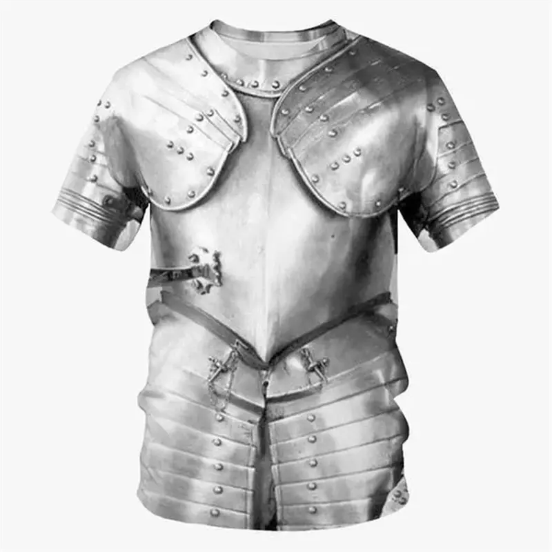 3D Printed Medieval Knight  Armor T Shirt For Men Cosplay Pattern Tees Casual Retro Round Neck Short Sleeve T-Shirts Loose Tops