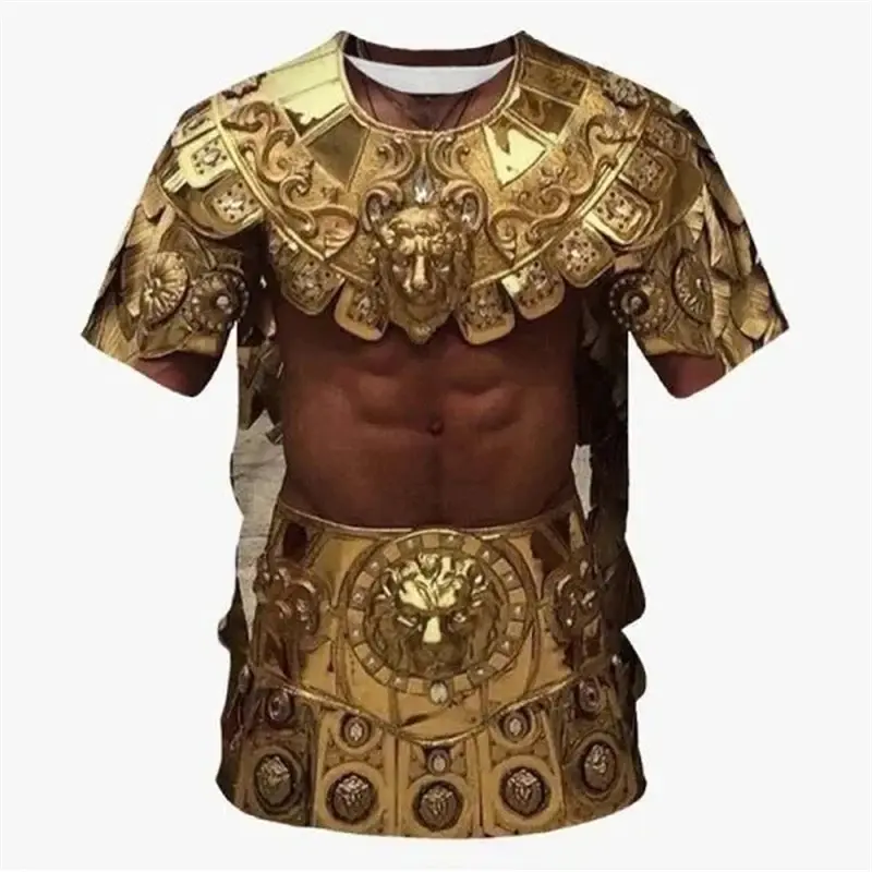 3D Printed Medieval Knight  Armor T Shirt For Men Cosplay Pattern Tees Casual Retro Round Neck Short Sleeve T-Shirts Loose Tops