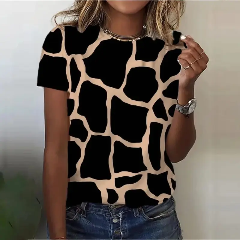 Women's Short Sleeve T-Shirt 3D Printed  Leopard Print T Shirt Round Neck Casual Popular Harajuku Loose Plus Size Women Clothing