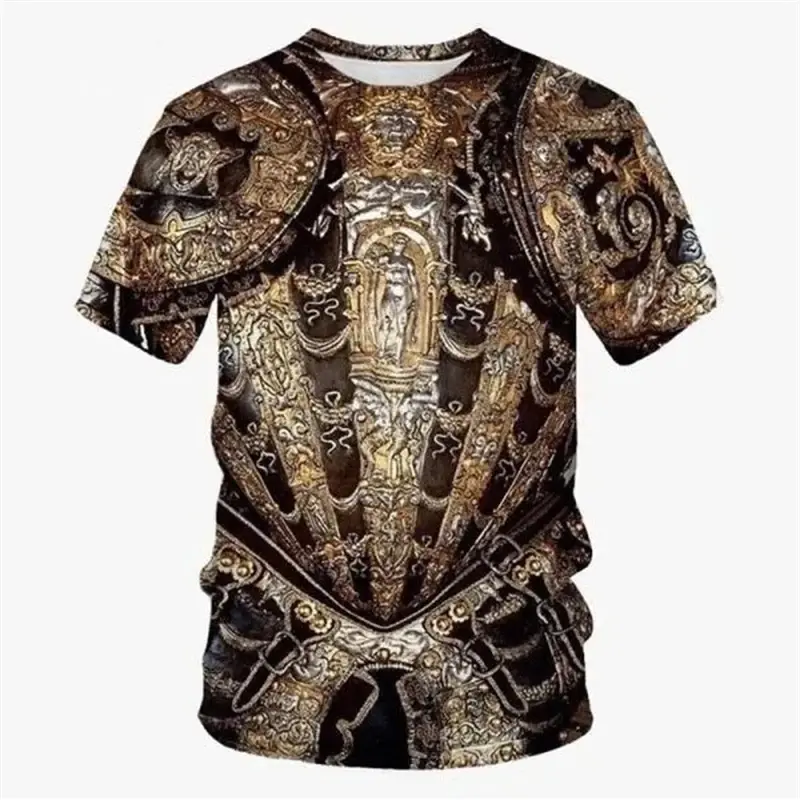 3D Printed Medieval Knight  Armor T Shirt For Men Cosplay Pattern Tees Casual Retro Round Neck Short Sleeve T-Shirts Loose Tops