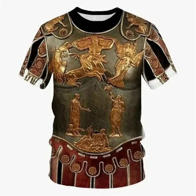 3D Printed Medieval Knight  Armor T Shirt For Men Cosplay Pattern Tees Casual Retro Round Neck Short Sleeve T-Shirts Loose Tops