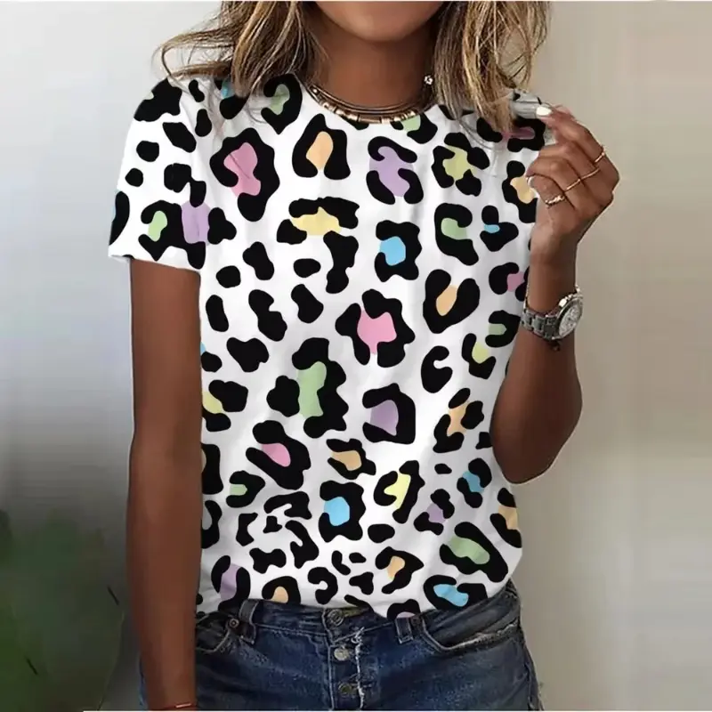 Women's Short Sleeve T-Shirt 3D Printed  Leopard Print T Shirt Round Neck Casual Popular Harajuku Loose Plus Size Women Clothing