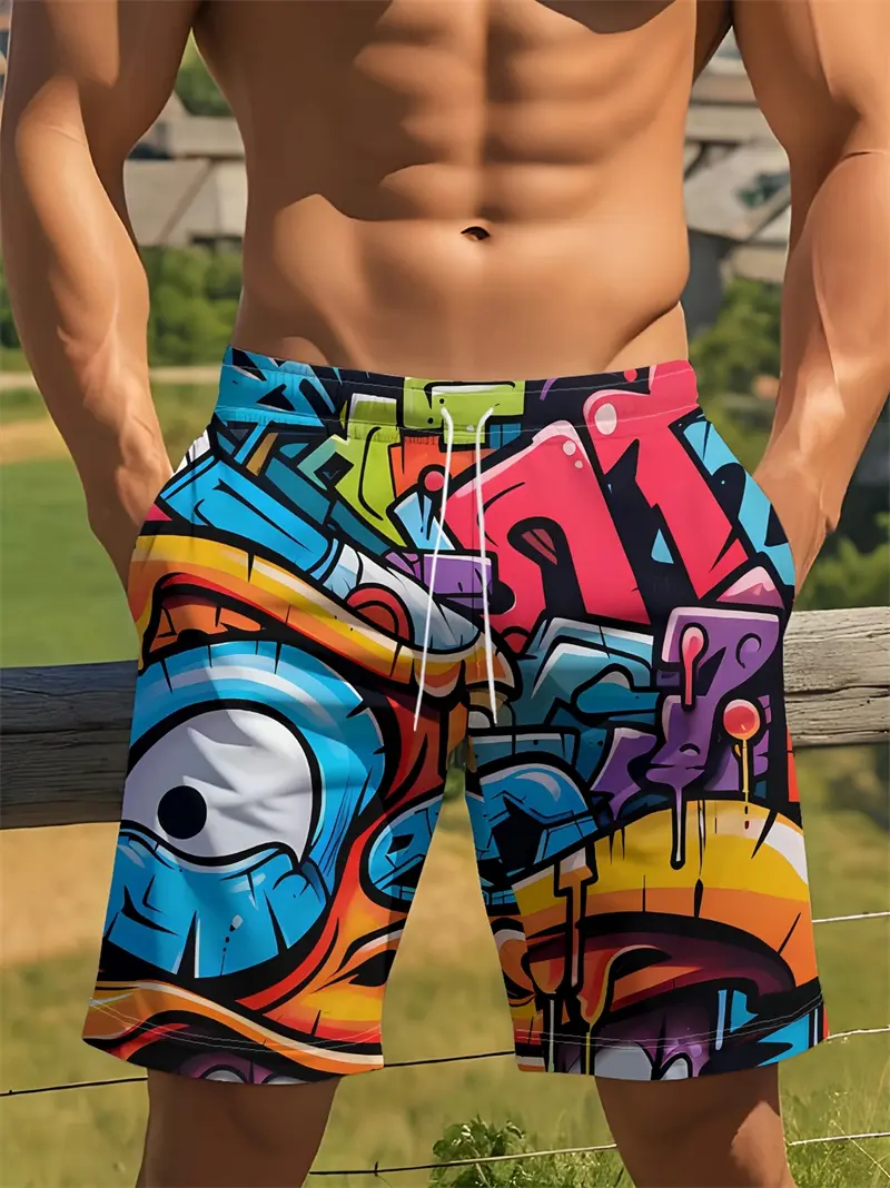 Personality Graffiti Pattern Swim Trunks For Men Summer Surf Board Shorts Swimsuit 2025 New 3D Printed Harajuku Cool Short Pants