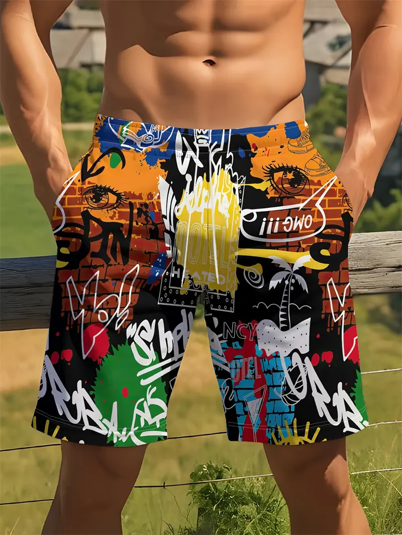 Personality Graffiti Pattern Swim Trunks For Men Summer Surf Board Shorts Swimsuit 2025 New 3D Printed Harajuku Cool Short Pants