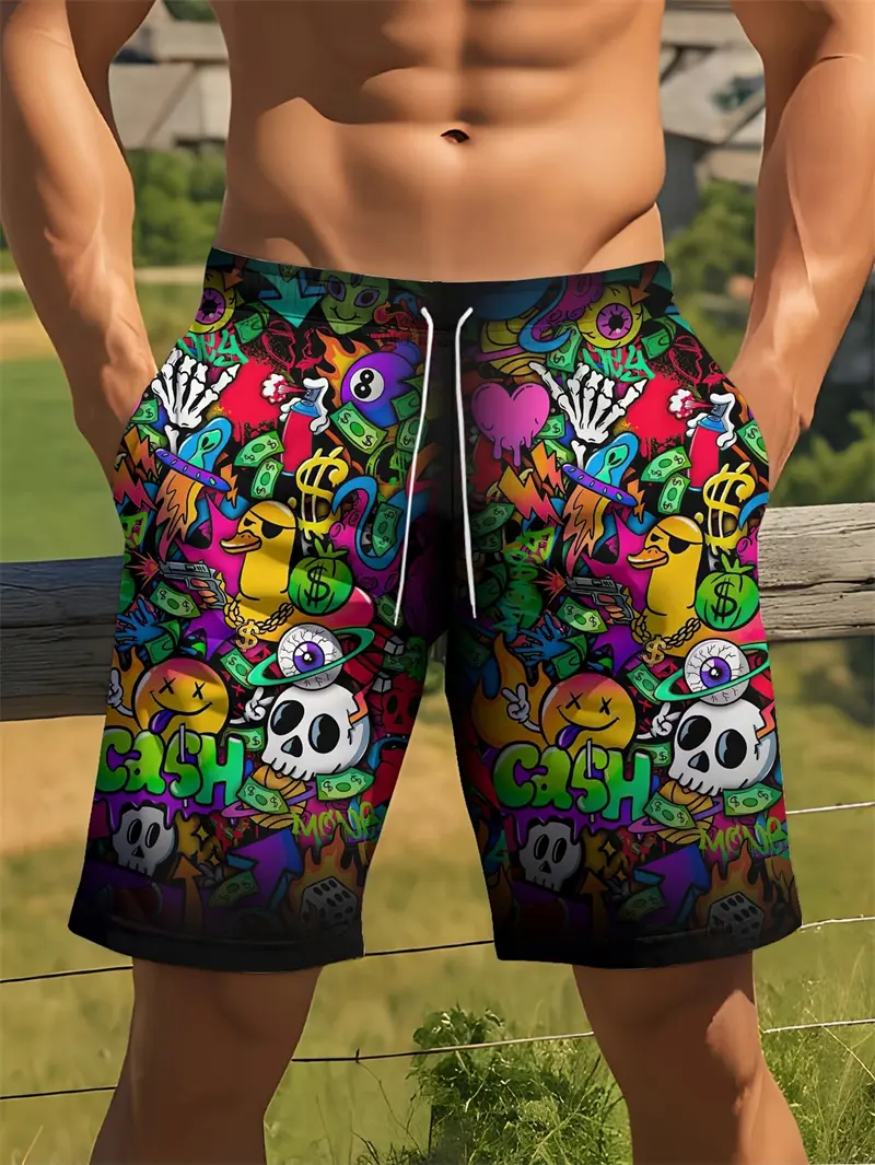 Personality Graffiti Pattern Swim Trunks For Men Summer Surf Board Shorts Swimsuit 2025 New 3D Printed Harajuku Cool Short Pants