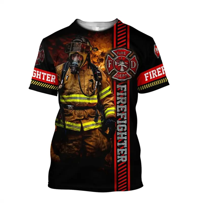 Cosplay Firefighting Clothing T Shirt Mens Women Funny 3D Print Short Sleeve Tops Casual T-shirt Vintage Tee Shirt Men Clothing