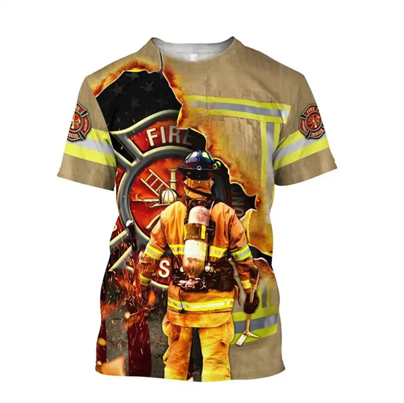 Cosplay Firefighting Clothing T Shirt Mens Women Funny 3D Print Short Sleeve Tops Casual T-shirt Vintage Tee Shirt Men Clothing