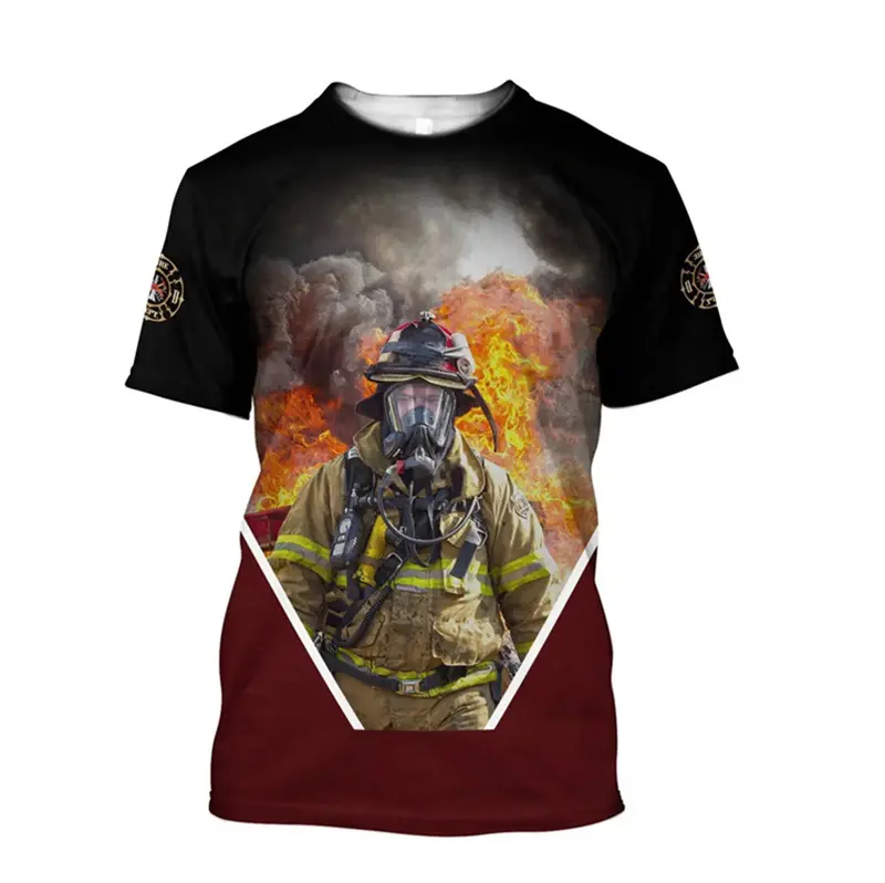 Cosplay Firefighting Clothing T Shirt Mens Women Funny 3D Print Short Sleeve Tops Casual T-shirt Vintage Tee Shirt Men Clothing