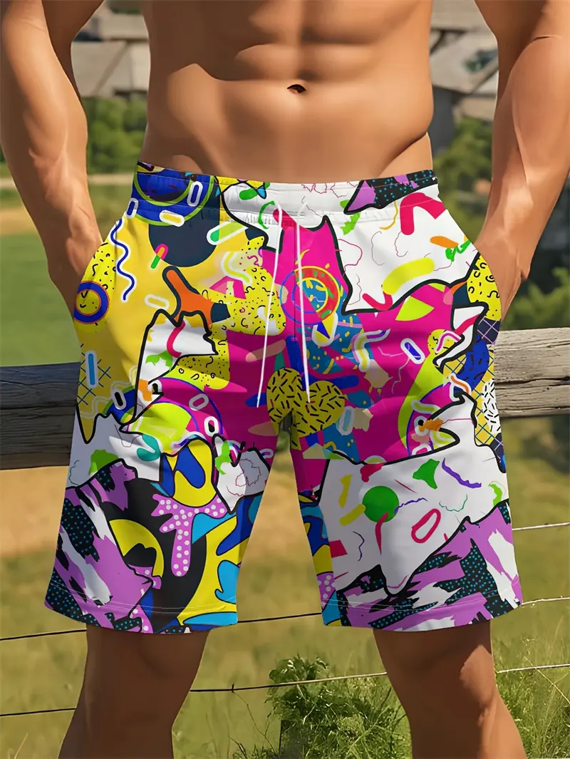 Personality Graffiti Pattern Swim Trunks For Men Summer Surf Board Shorts Swimsuit 2025 New 3D Printed Harajuku Cool Short Pants
