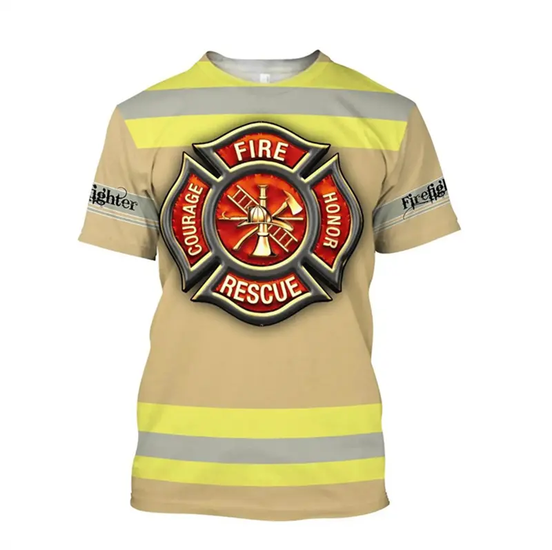 Cosplay Firefighting Clothing T Shirt Mens Women Funny 3D Print Short Sleeve Tops Casual T-shirt Vintage Tee Shirt Men Clothing