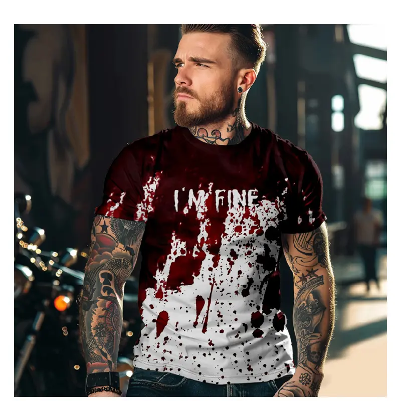 Horror Halloween T-Shirt For Men 3D Blood Print Men T-shirt Summer Short Sleeved Tee Male Pullover Tops Casual Spoof Clothing
