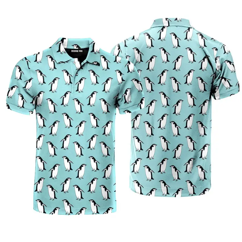 3D Printed Cute Penguin Graphic Men Polo Shirt Fashion Casual Classic Animal Pattern Short Sleeve Golf Shirts Men Button Polo
