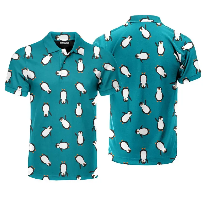 3D Printed Cute Penguin Graphic Men Polo Shirt Fashion Casual Classic Animal Pattern Short Sleeve Golf Shirts Men Button Polo