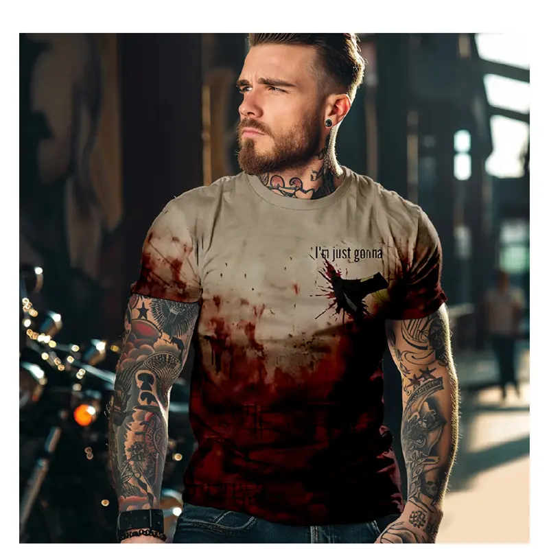 Horror Halloween T-Shirt For Men 3D Blood Print Men T-shirt Summer Short Sleeved Tee Male Pullover Tops Casual Spoof Clothing