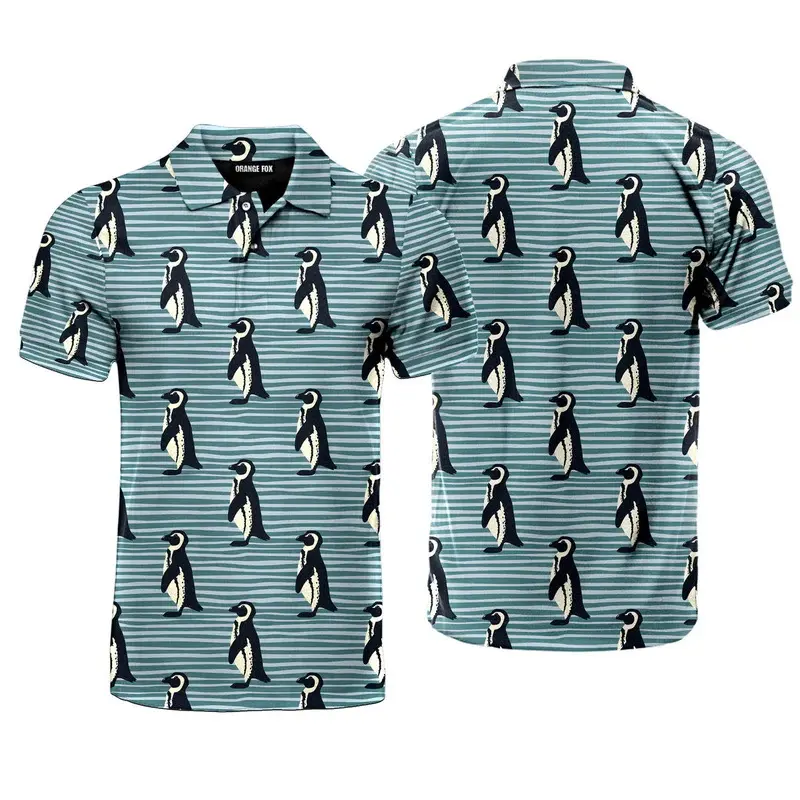 3D Printed Cute Penguin Graphic Men Polo Shirt Fashion Casual Classic Animal Pattern Short Sleeve Golf Shirts Men Button Polo