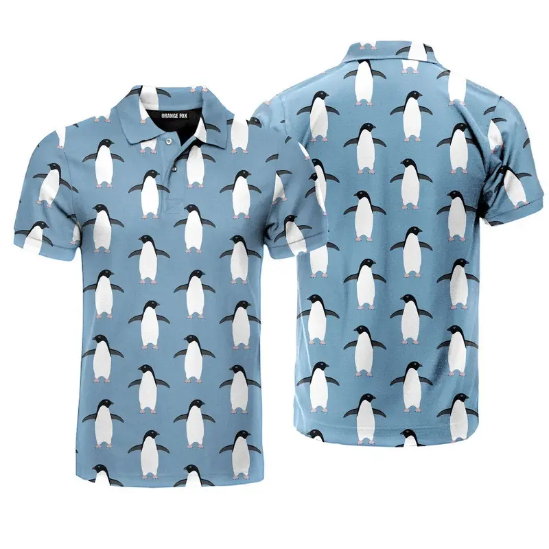 3D Printed Cute Penguin Graphic Men Polo Shirt Fashion Casual Classic Animal Pattern Short Sleeve Golf Shirts Men Button Polo