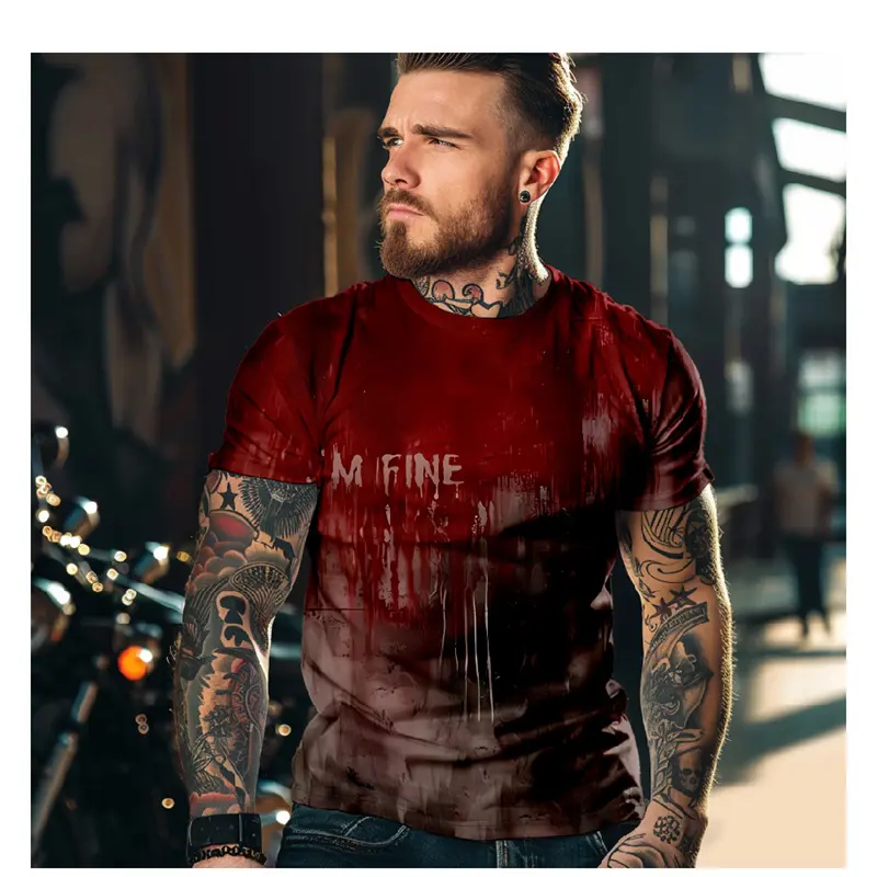Horror Halloween T-Shirt For Men 3D Blood Print Men T-shirt Summer Short Sleeved Tee Male Pullover Tops Casual Spoof Clothing