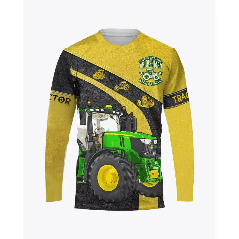 3D Print Farm Tractor Graphic T-shirts Autumn Men's Casual Long Sleeve T-shirt Oversized Fashion Pop Streetwear Men Y2k Clothing