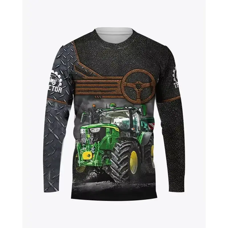 3D Print Farm Tractor Graphic T-shirts Autumn Men's Casual Long Sleeve T-shirt Oversized Fashion Pop Streetwear Men Y2k Clothing