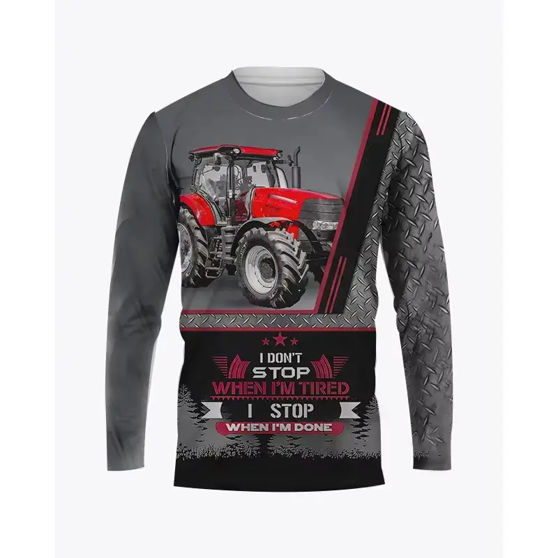 3D Print Farm Tractor Graphic T-shirts Autumn Men's Casual Long Sleeve T-shirt Oversized Fashion Pop Streetwear Men Y2k Clothing