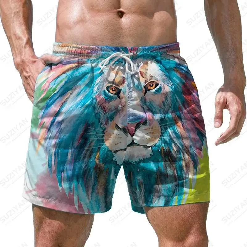 Newest Animel Lion 3D Printed Beach Shorts Pants For Men's Clothing Casual Fashion Sports Shorts Men Male Swimsuits High Quality