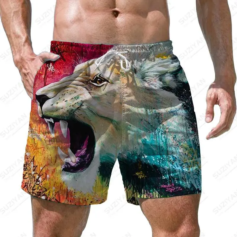 Newest Animel Lion 3D Printed Beach Shorts Pants For Men's Clothing Casual Fashion Sports Shorts Men Male Swimsuits High Quality
