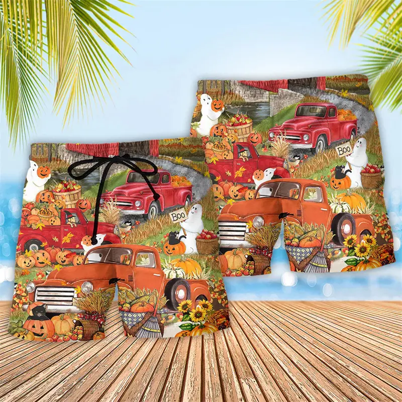Men's Loose Beach Shorts Funny Bus 3D Printed Hawaiian Shorts Harajuku Streetwear Baggy Mens Clothes Fashion Kids Swim Trunks