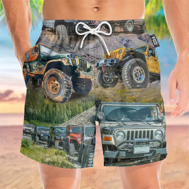 Men's Loose Beach Shorts Funny Bus 3D Printed Hawaiian Shorts Harajuku Streetwear Baggy Mens Clothes Fashion Kids Swim Trunks